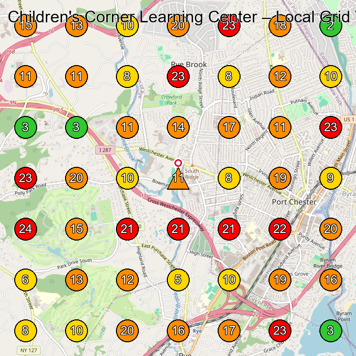 Children's Corner Learning Center Day Care Center GeoGrid ranking map for Purchase NY
